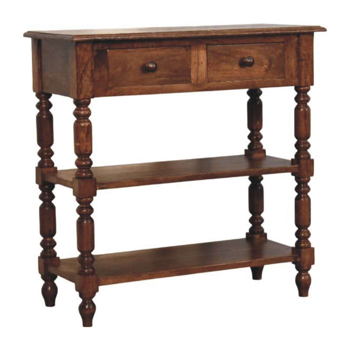 Turned Leg Side Table with Shelves - Brown, Wood