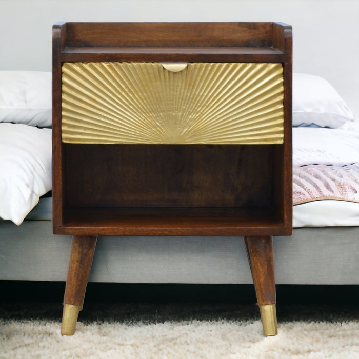 Manila Gold One Drawer Bedside - Brown, Wood