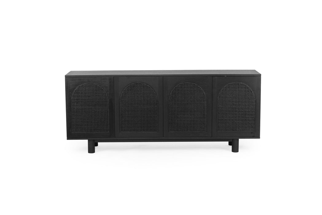 Iluka Four Door Sideboard - Arch Windows - Black - Black 200cm