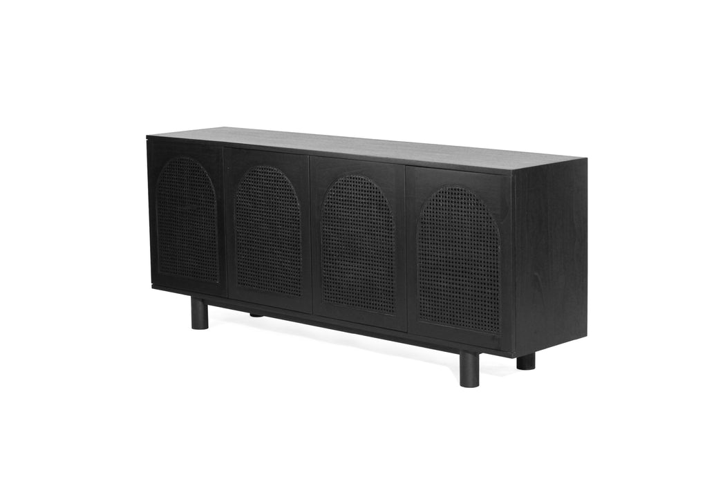 Iluka Four Door Sideboard - Arch Windows - Black - Black 200cm