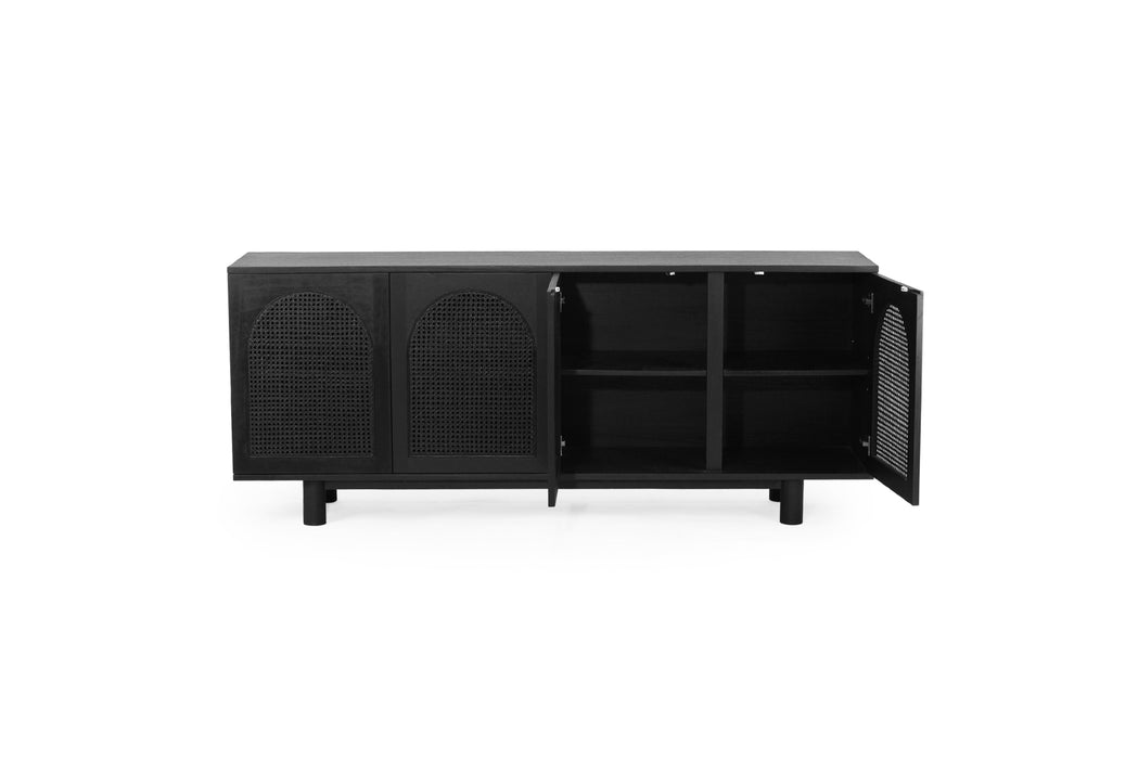 Iluka Four Door Sideboard - Arch Windows - Black - Black 200cm