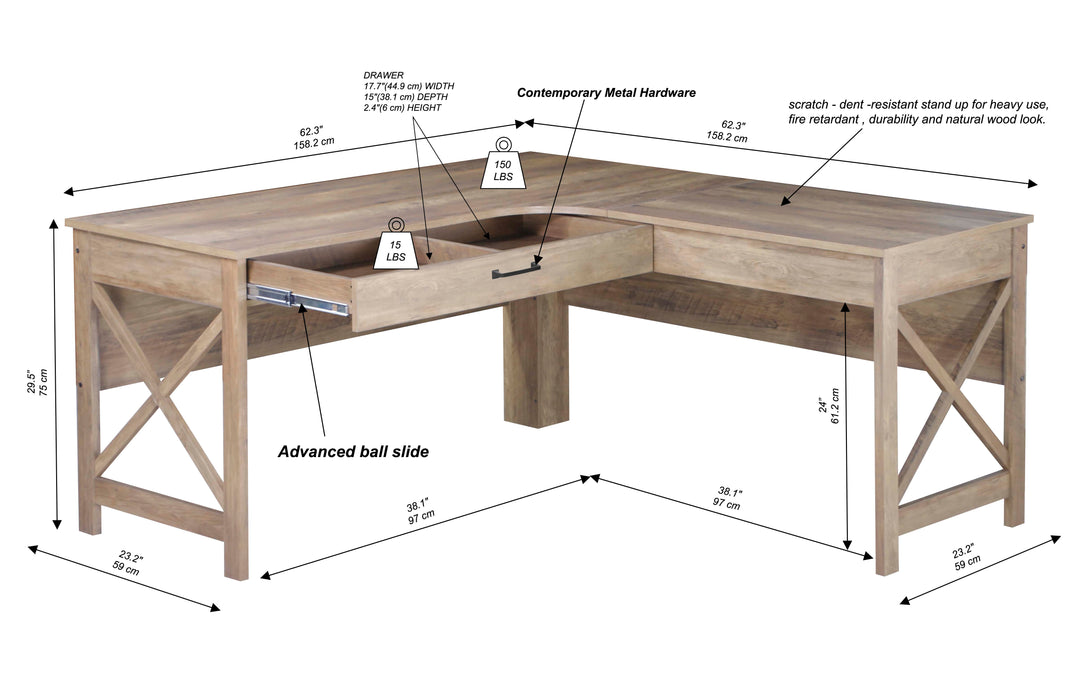 Alaska L-Desk - Rustic Oak