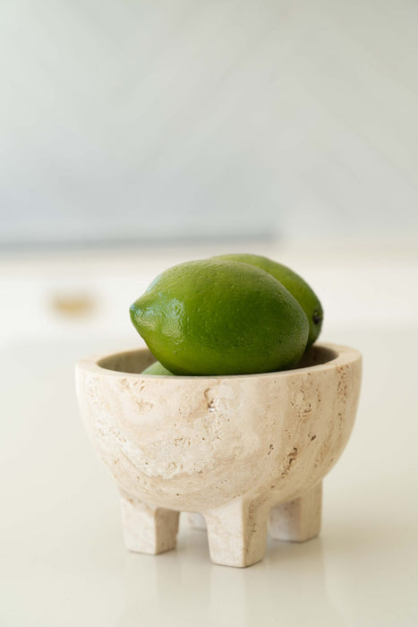 Jillian Four Leg Bowl - Travertine - White