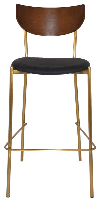 Stool Marco Brass - Light Walnut - Vinyl Black