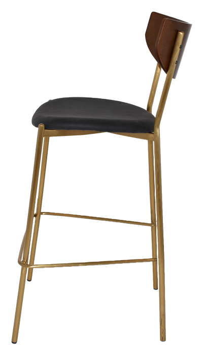 Stool Marco Brass - Light Walnut - Vinyl Black