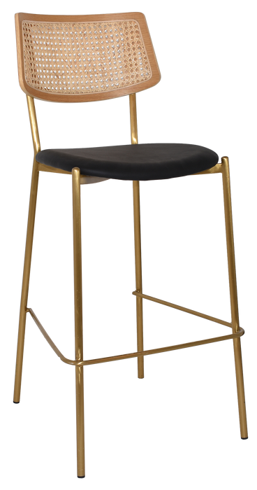 Stool Texas Brass - Rattan Natural - Vinyl Black