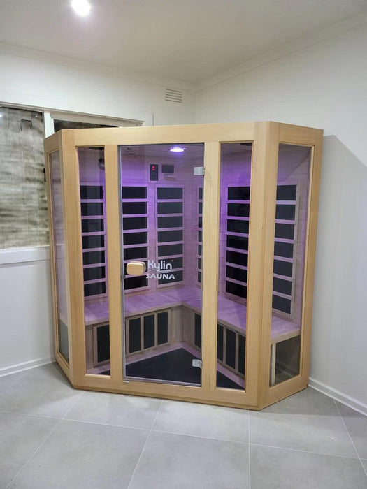 Kylin Low EMF L-shaped Corner Carbon Far Infrared Sauna 4 person - K8401/033LV