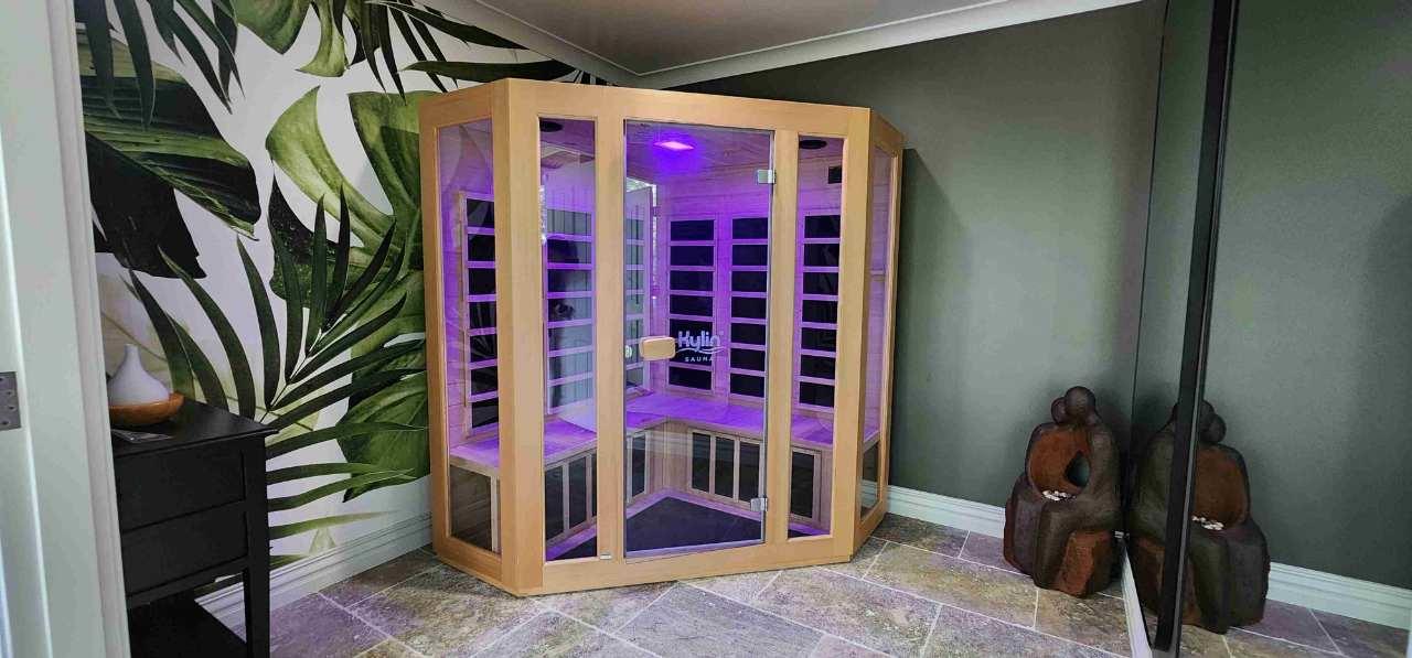 Kylin Low EMF L-shaped Corner Carbon Far Infrared Sauna 4 person - K8401/033LV