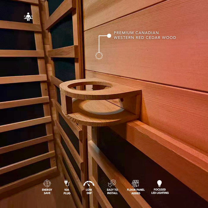Kylin Low EMF Premium Cedar Infrared Sauna Room 1 Person H6104 (Floor Heater included)
