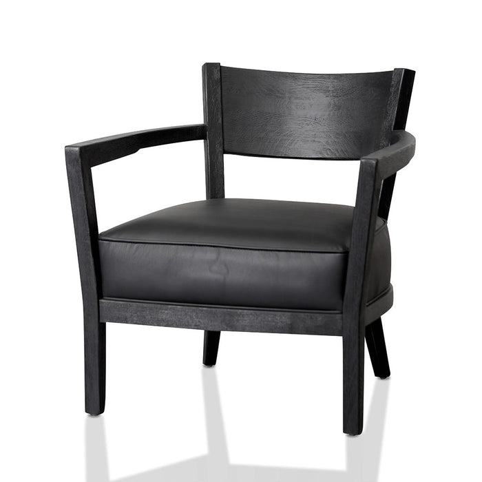 CLC6074-CH Black Wooden Armchair - Black PU leather Seat