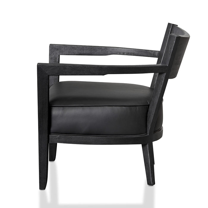 CLC6074-CH Black Wooden Armchair - Black PU leather Seat