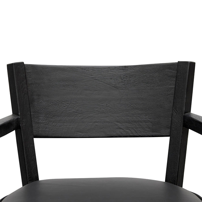 CLC6074-CH Black Wooden Armchair - Black PU leather Seat