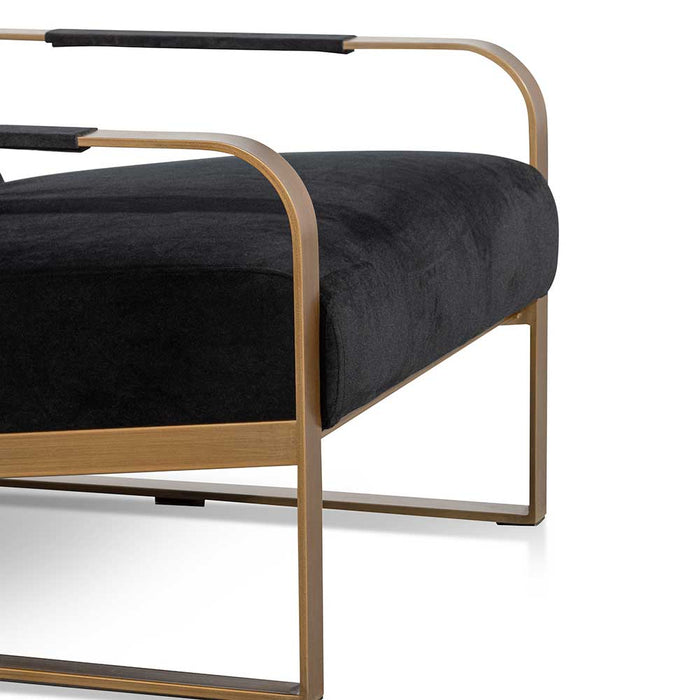 Hadiya Black Velvet Armchair - Antique Golden Frame
