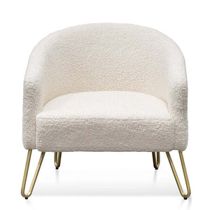 Modern Concepts Lena Armchair - Ivory White Synthetic Wool with Golden Legs