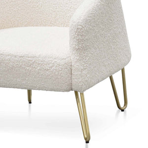 Modern Concepts Lena Armchair - Ivory White Synthetic Wool with Golden Legs