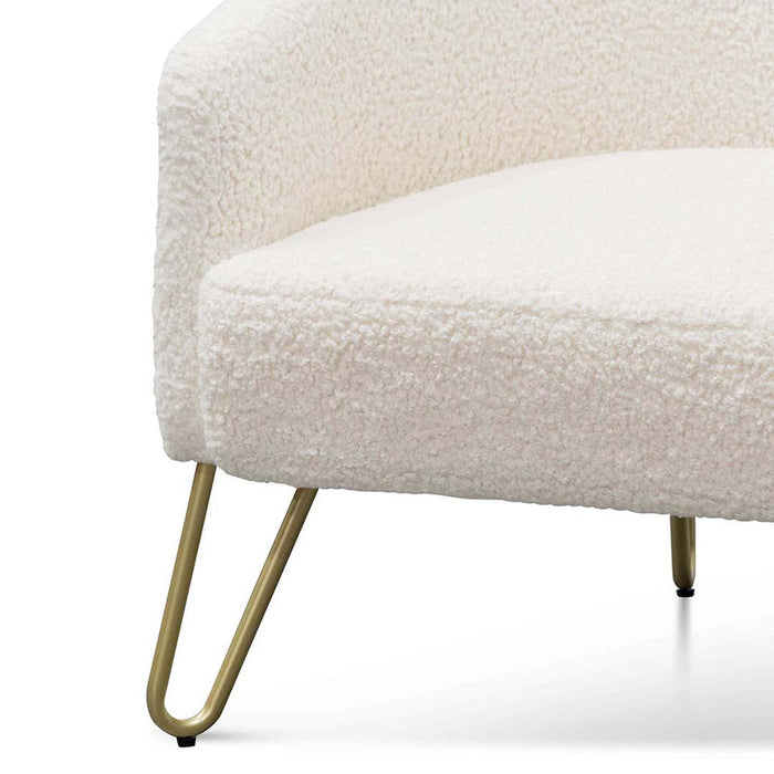 Calibre Furniture Lena Armchair - Ivory White Synthetic Wool with Golden Legs