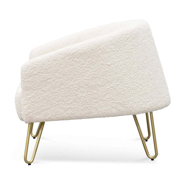 Calibre Furniture Lena Armchair - Ivory White Synthetic Wool with Golden Legs