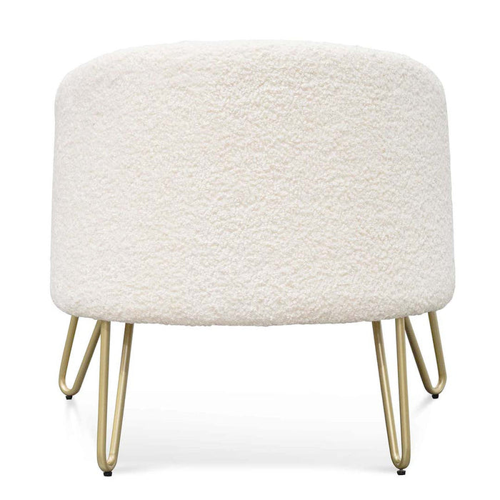 Calibre Furniture Lena Armchair - Ivory White Synthetic Wool with Golden Legs