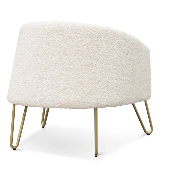 Calibre Furniture Lena Armchair - Ivory White Synthetic Wool with Golden Legs