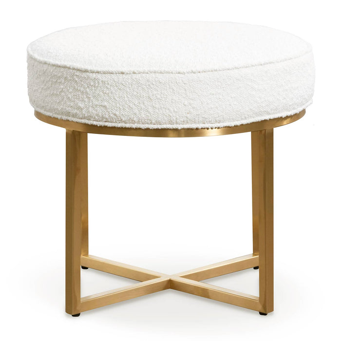 CLC6769-BS Daisy White Boucle Ottoman - Brushed Gold Base