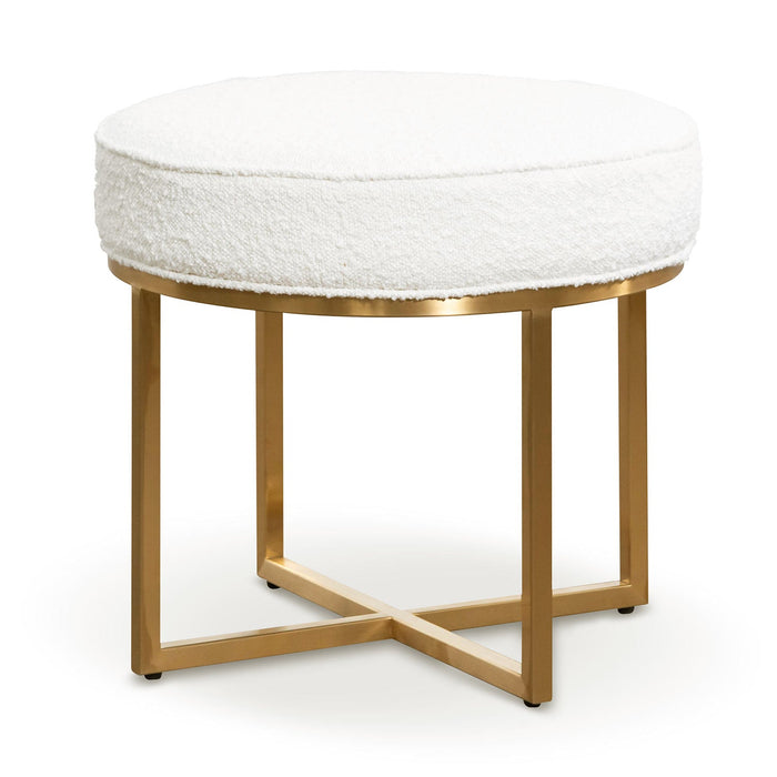 CLC6769-BS Daisy White Boucle Ottoman - Brushed Gold Base