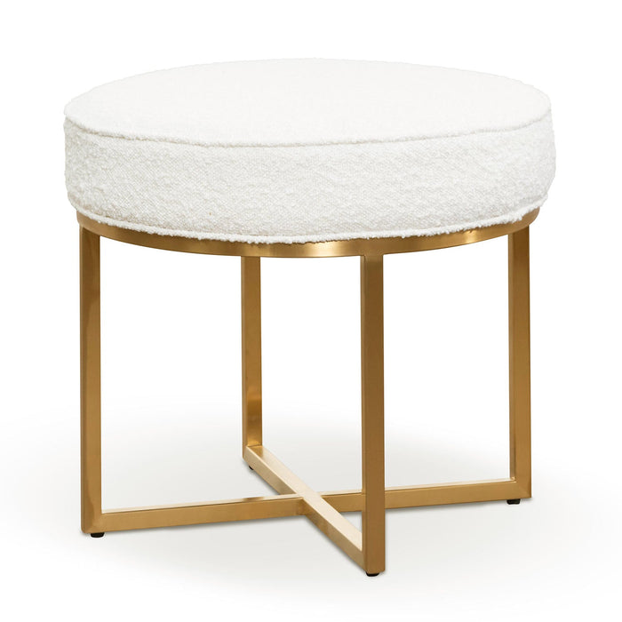 CLC6769-BS Daisy White Boucle Ottoman - Brushed Gold Base