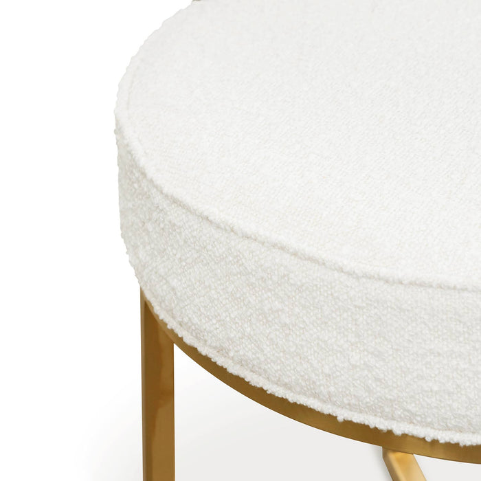 CLC6769-BS Daisy White Boucle Ottoman - Brushed Gold Base