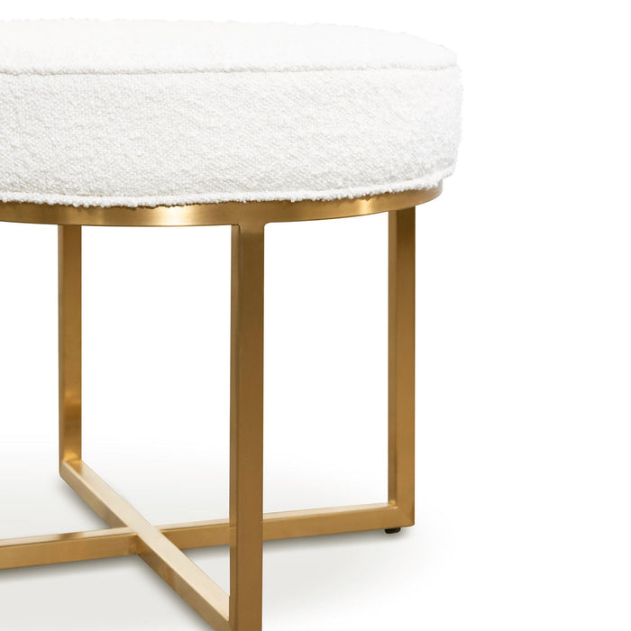 CLC6769-BS Daisy White Boucle Ottoman - Brushed Gold Base