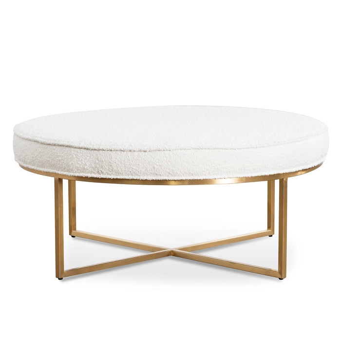 CLC6770-BS 100cm Daisy White Boucle Ottoman - Brushed Gold Base