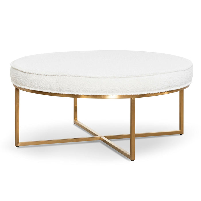 CLC6770-BS 100cm Daisy White Boucle Ottoman - Brushed Gold Base