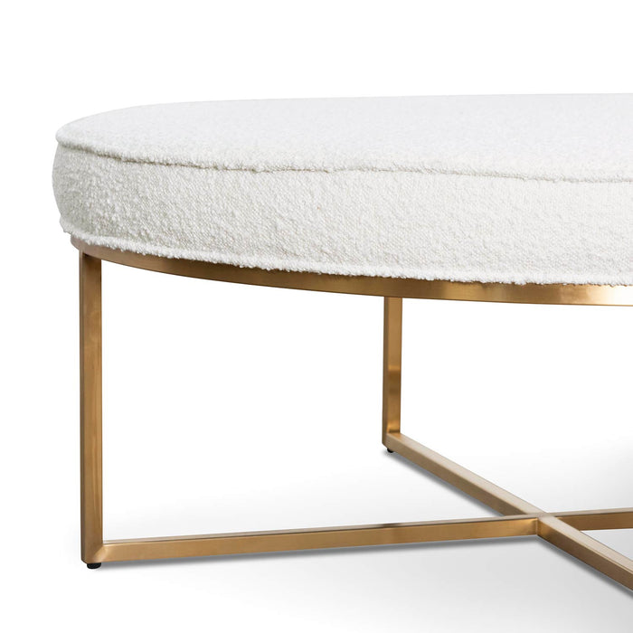 CLC6770-BS 100cm Daisy White Boucle Ottoman - Brushed Gold Base