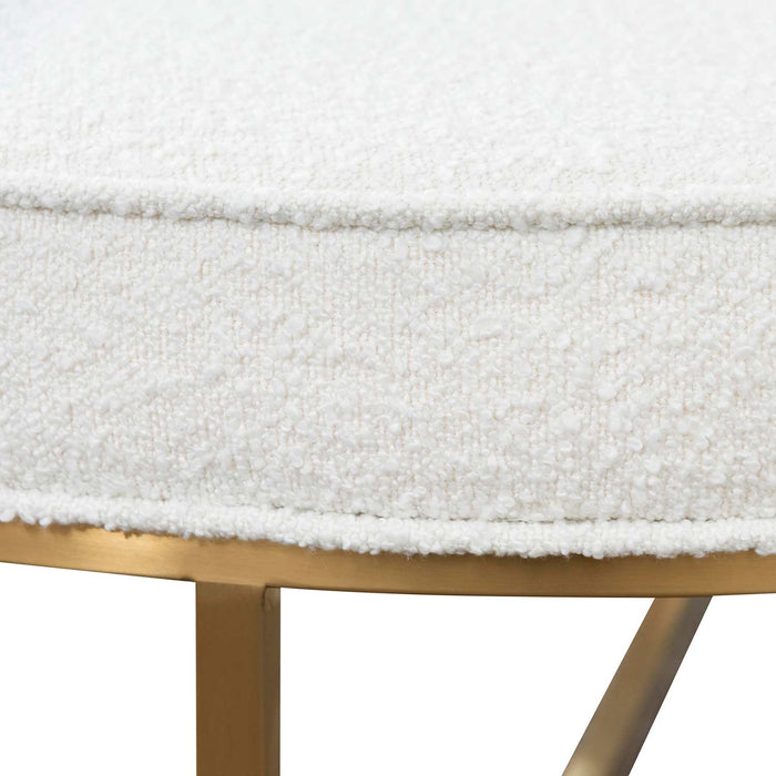 CLC6770-BS 100cm Daisy White Boucle Ottoman - Brushed Gold Base