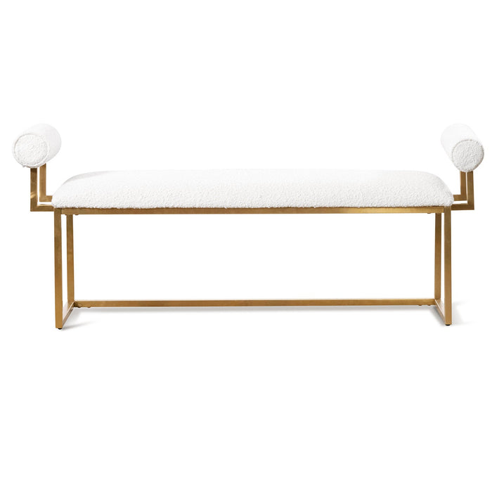 CLC6771-BS Daisy White Boucle Bench - Brushed Gold Base