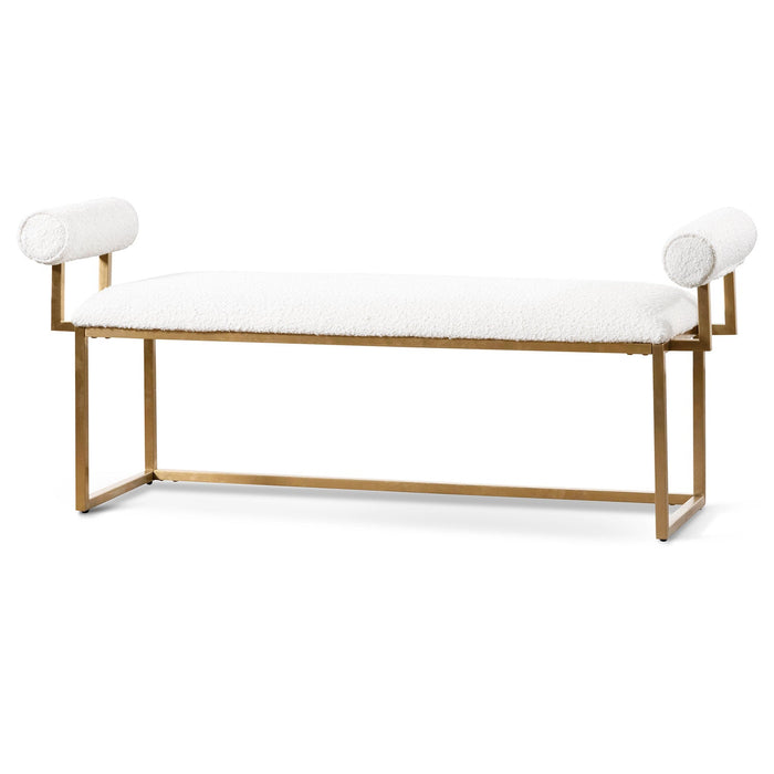 CLC6771-BS Daisy White Boucle Bench - Brushed Gold Base