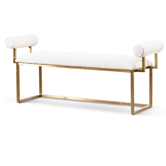 CLC6771-BS Daisy White Boucle Bench - Brushed Gold Base