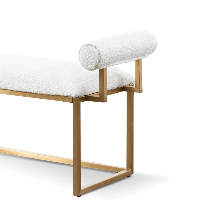 CLC6771-BS Daisy White Boucle Bench - Brushed Gold Base