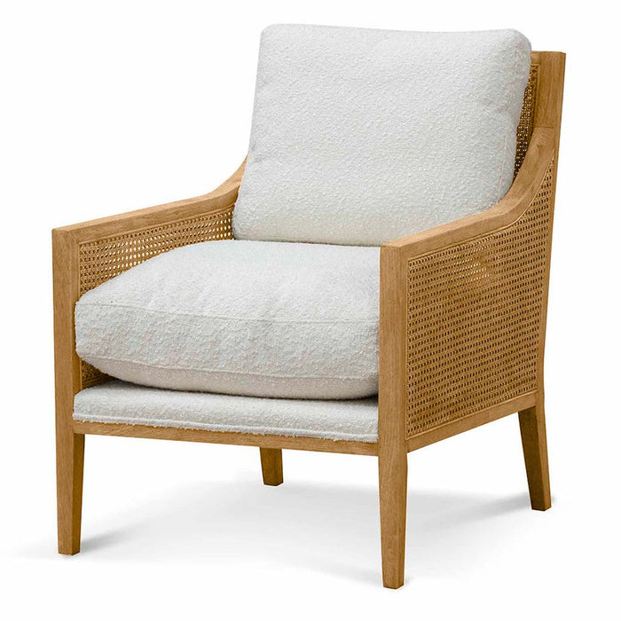 Calibre Furniture Ayala Rattan Arm Chair - Ivory White Boucle