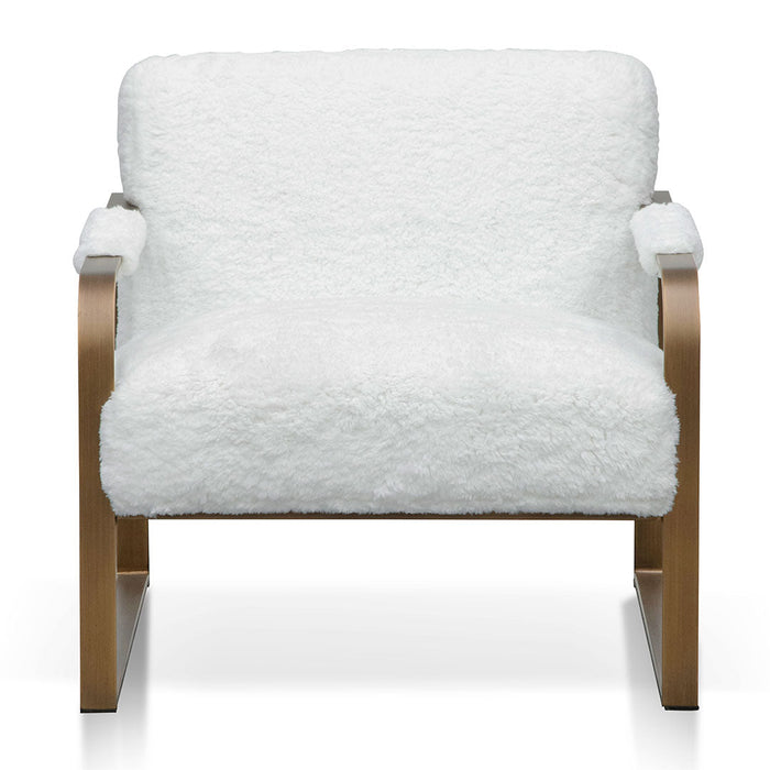 CLC8064-NI White Fur Armchair - Antique Golden Frame