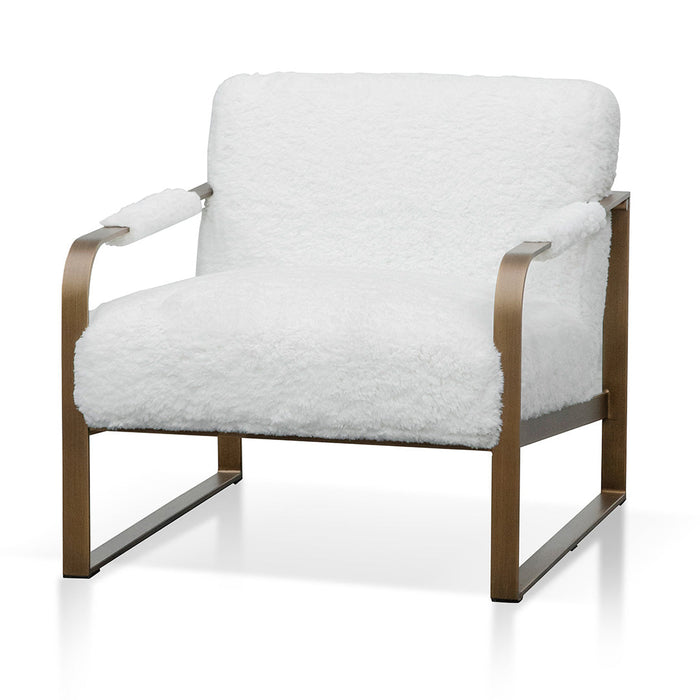 CLC8064-NI White Fur Armchair - Antique Golden Frame