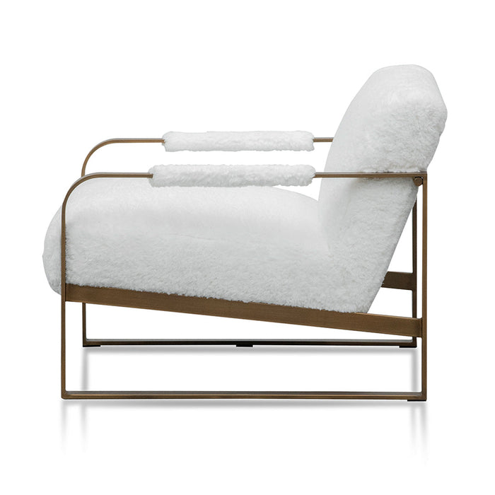 CLC8064-NI White Fur Armchair - Antique Golden Frame