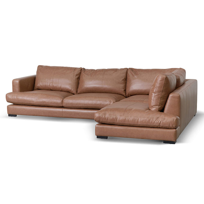 CLC8319-KSO 4 Seater Right Chaise Leather Sofa - Caramel Brown