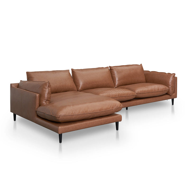 CLC8322-KSO 4 Seater Left Chaise Leather Sofa - Caramel Brown