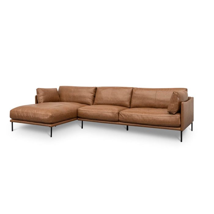 LC8592-KSO 4 Seater Left Chaise Leather Sofa - Caramel Brown