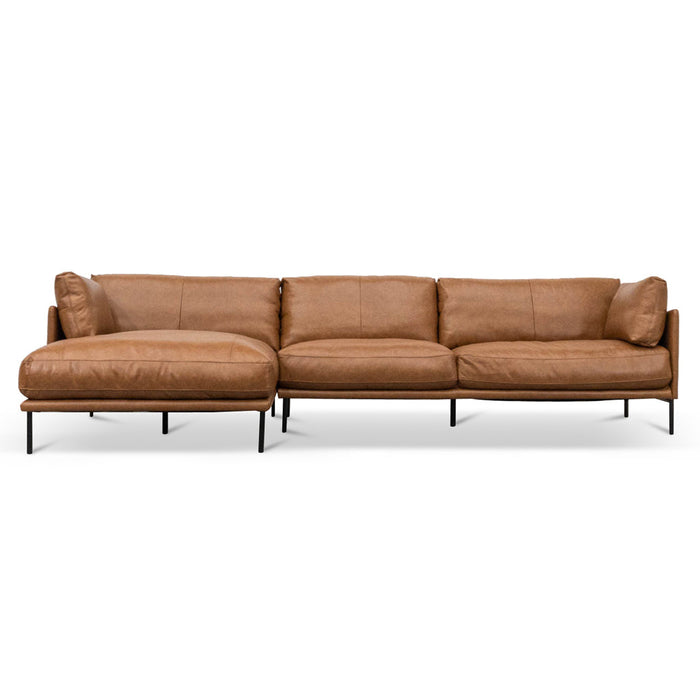 LC8592-KSO 4 Seater Left Chaise Leather Sofa - Caramel Brown