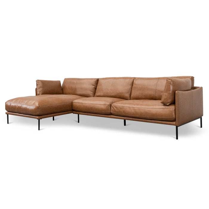 LC8592-KSO 4 Seater Left Chaise Leather Sofa - Caramel Brown