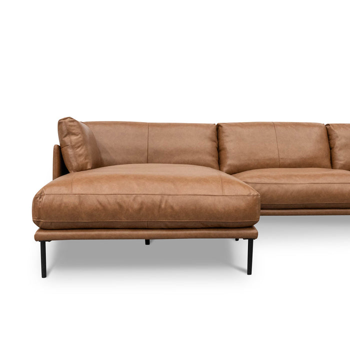 LC8592-KSO 4 Seater Left Chaise Leather Sofa - Caramel Brown