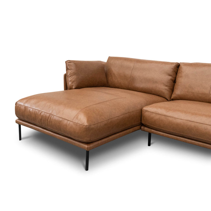 LC8592-KSO 4 Seater Left Chaise Leather Sofa - Caramel Brown