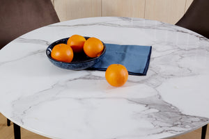 Lilly Dining Table Marble Effect White Sevella With Matte Black Frame