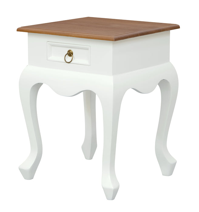 Queen Anne 1 Drawer Lamp Table (White Caramel)