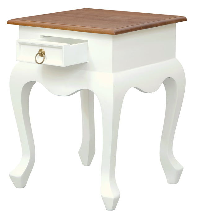 Queen Anne 1 Drawer Lamp Table (White Caramel)